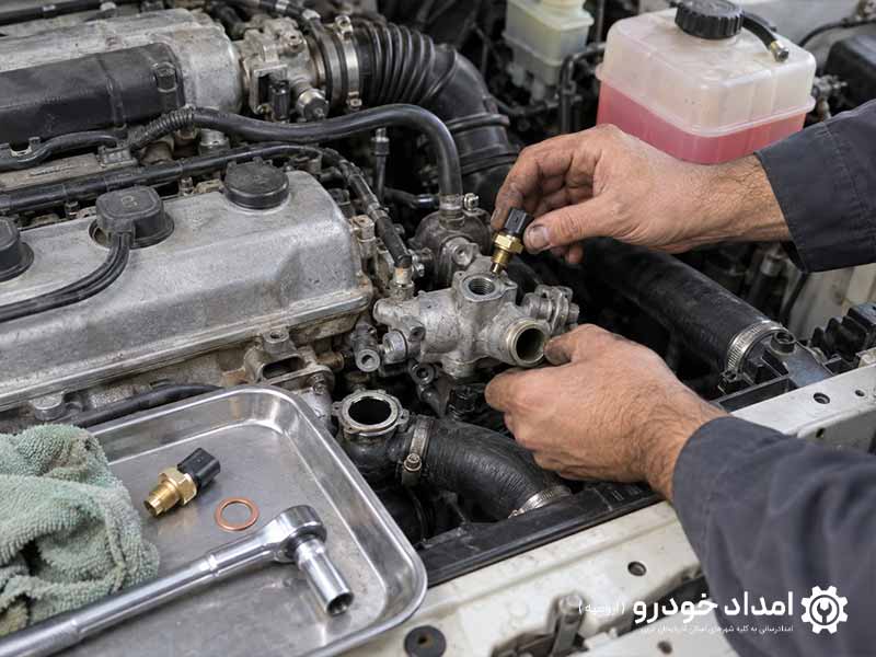 تعویض-فشنگی-آب-پراید-روی-موتور-خودرو