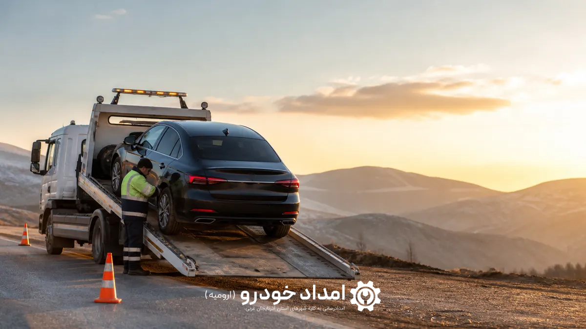 خودرو در حال بارگیری روی کفی برای محاسبه هزینه یدک کش در ارومیه